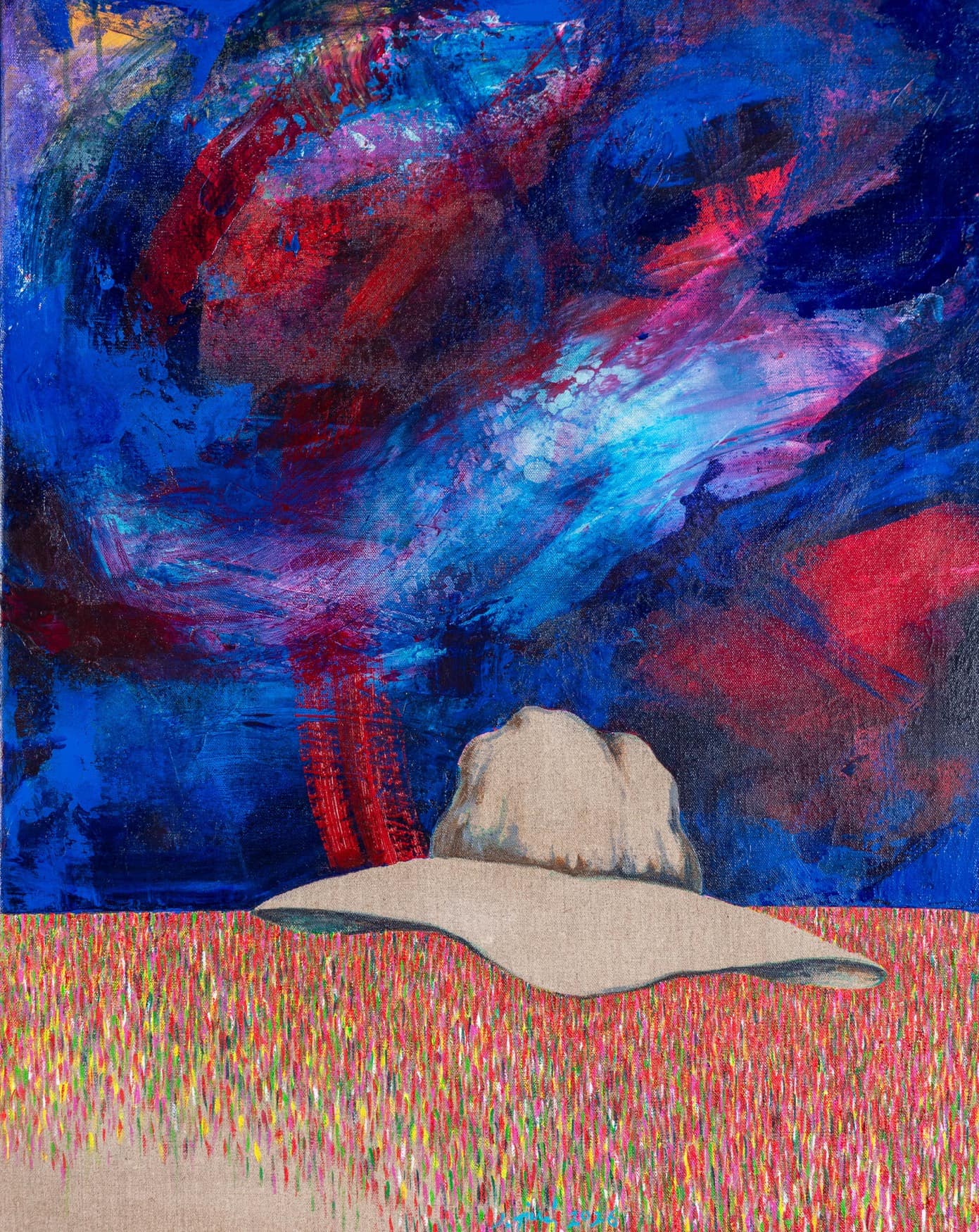JAN TICHÝ-A KLOBOUK OSYŘEL akryl 100x80